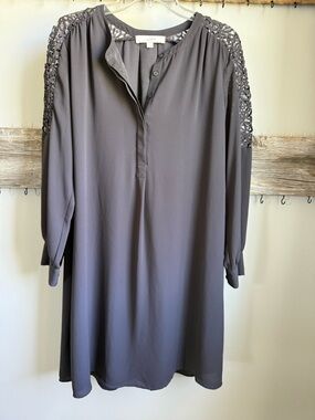LOFT Charcoal Gray Lace-Trim Blouse
